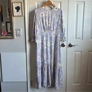 Nobody’s Child white and purple half sleeve floral midi dress